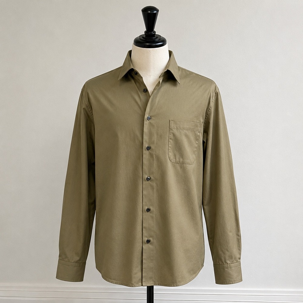 Dark Khaki Mens Button Down Long Sleeve Large Elevated Basics Preppi Office - Picture 2 of 9